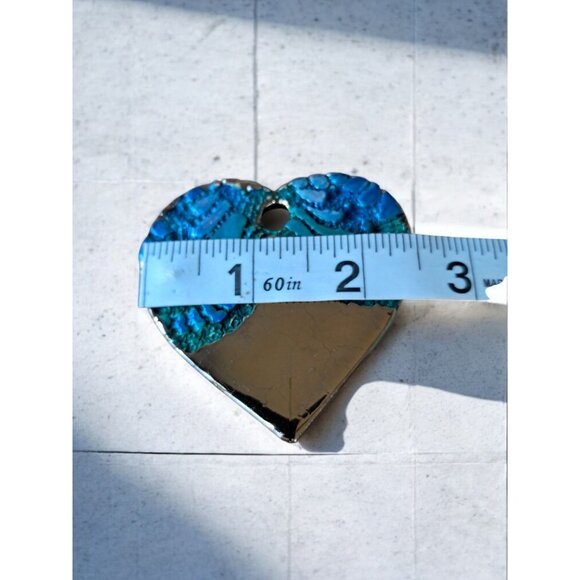 Textured Blue Green and Gold Resin Heart Shape Pendant —2.5" x 2.5" - Picture 3 of 4